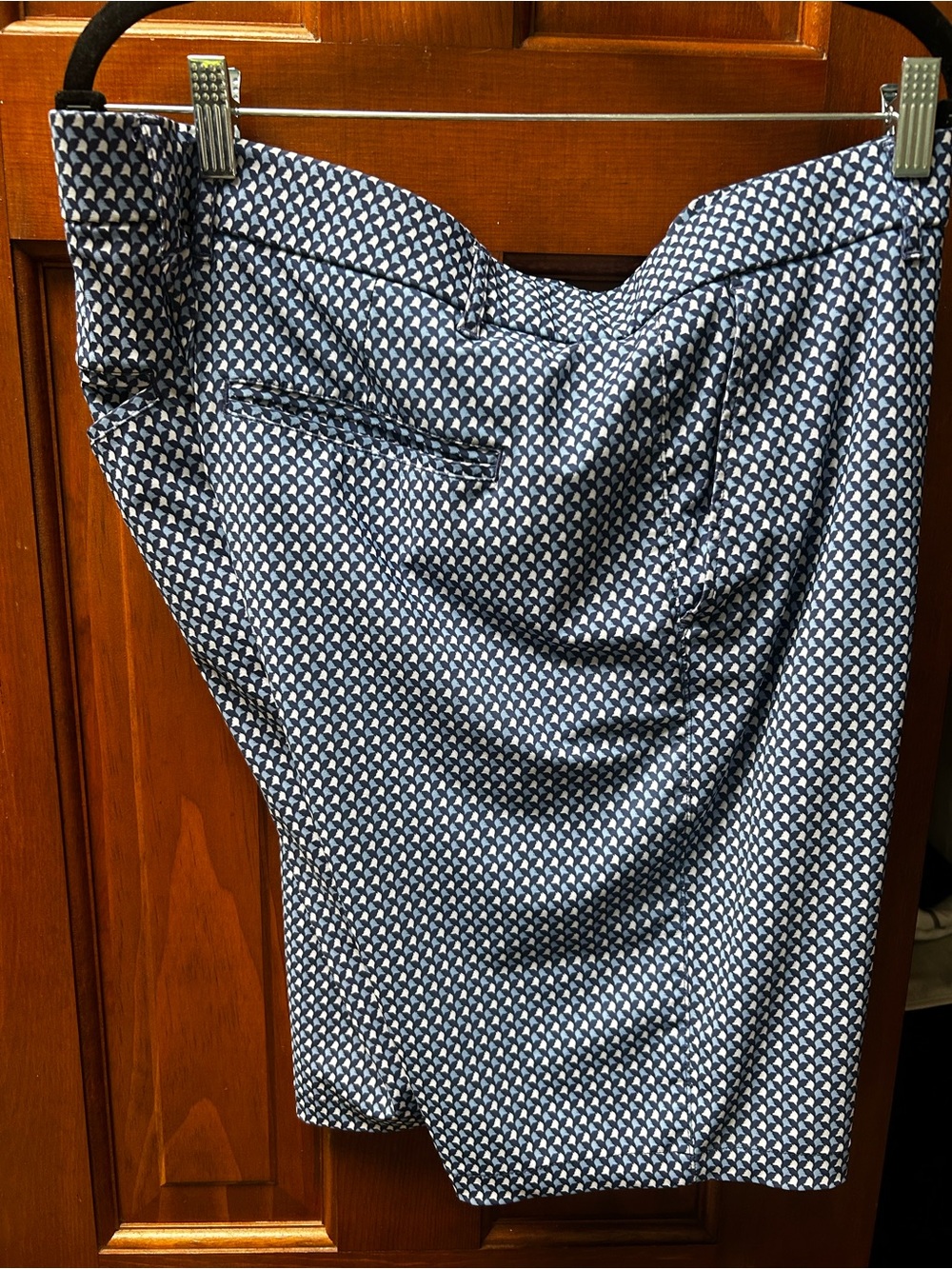 Men's Navy and White Printed Flat-Front Shorts